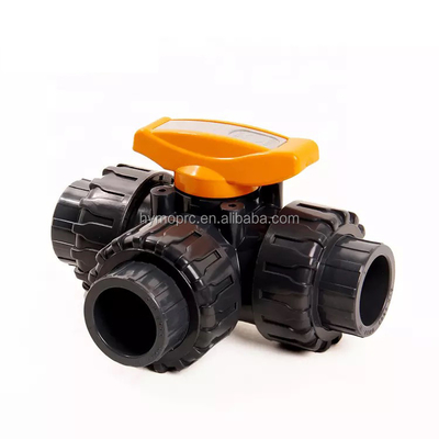 배관공업 플라스틱 2인치 3방향 PVC 볼 밸브 소켓 끝 압력 1.0MPA